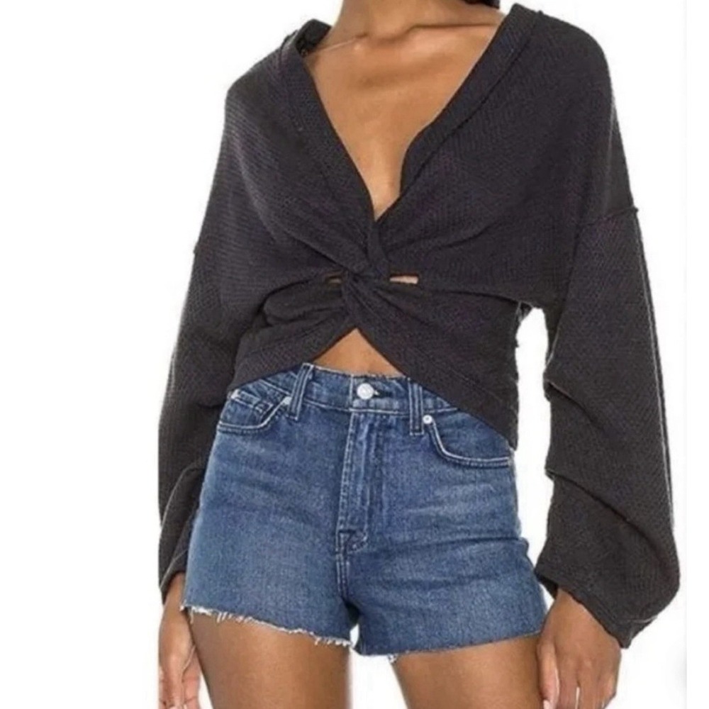 We The Free People Top Women‎ XS Crop V Neck Long Sleeve Stretch Boho Bohemian
